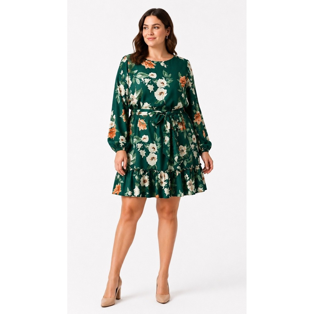 Baltic Born Tally Mini Dress Women XL Green NWT Floral Long Sleeve Ruffle Boho